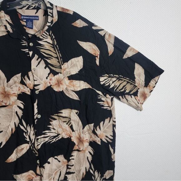 Holland America Line Mens Hawaiian Shirt XLarge Black Beige Floral Collar Pocket - Picture 3 of 12